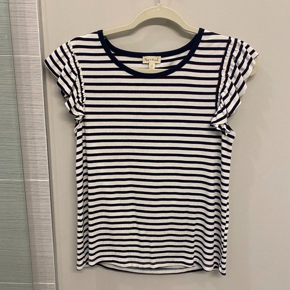 Striped Ruffle Sleeve Top - Picture 1 of 3